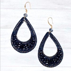 Navy Blue Beaded Earrings